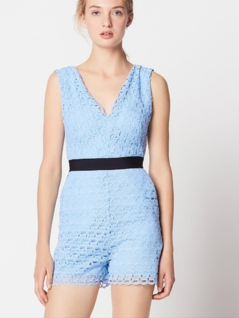 sandro Fratello Cutout Lace Romper Light Blue Size 36 US 4 Small FLAW